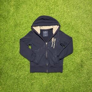 American Eagle Zip Hoodie Mens Medium Navy NY 77 Graphic Fleece Jacket